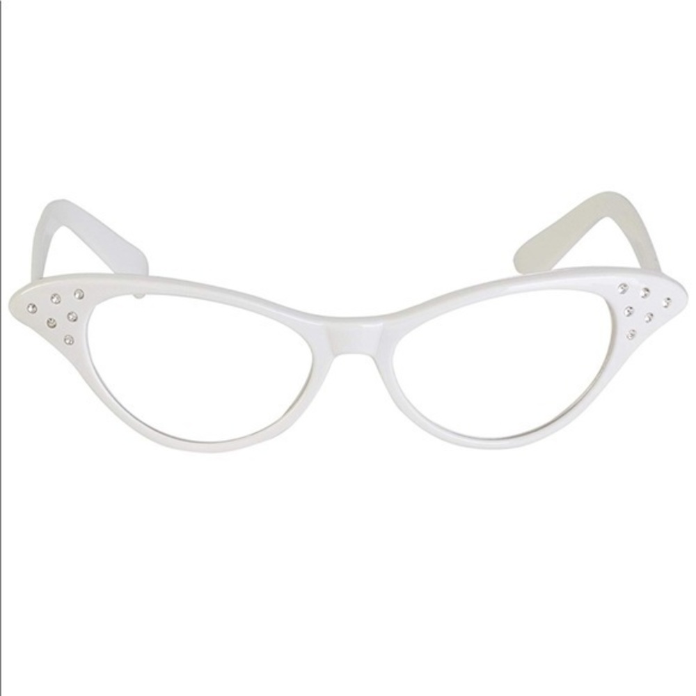 New 50’s Women’s White Cat Eye Rhinestone Glasses